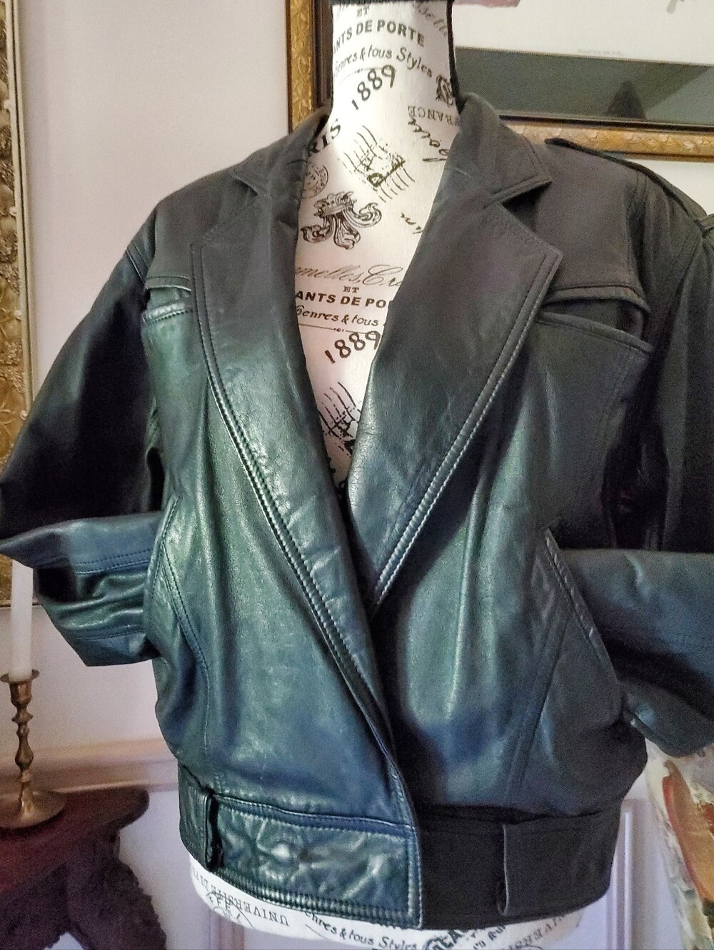 Vintage Tibor Assymetrical Wrap Leather Bomber Jacket, Black, Small